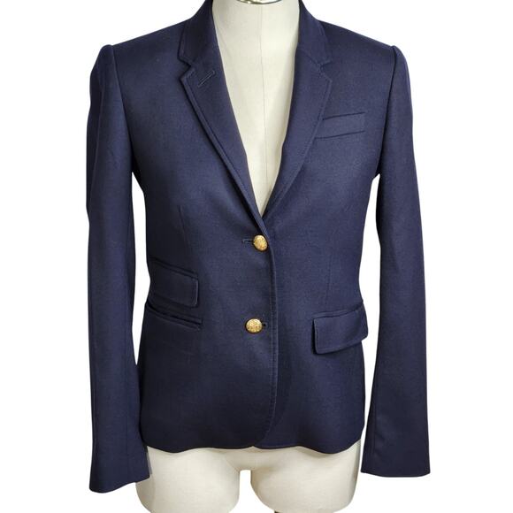 J. Crew Schoolboy Blazer Womens Size 4 Navy Blue Gold Buttons‎ Wool Blend Lined - Picture 3 of 12